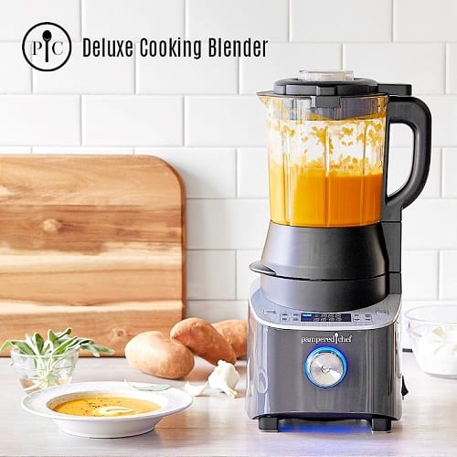 Pampered Chef Deluxe Cooking Blender, Blenders aren't just for smoothies  anymore! Our innovative new blender has settings that heat up to 220˚F  (104˚C), which means it doesn't just blend—it